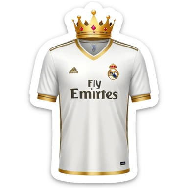 Real Madrid inspired white jersey with gold trim and a small crown sticker