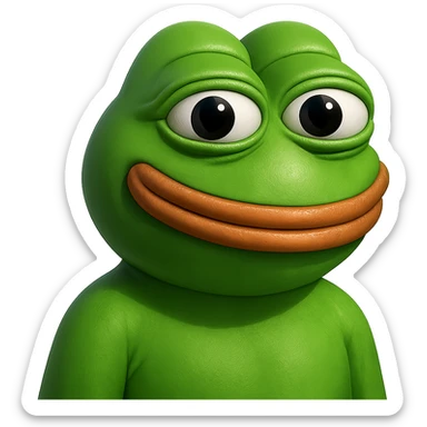 make a pepe in bright green smiling and looking straight at the camera in 3d style, good highlights and shadows, drop shadows sticker