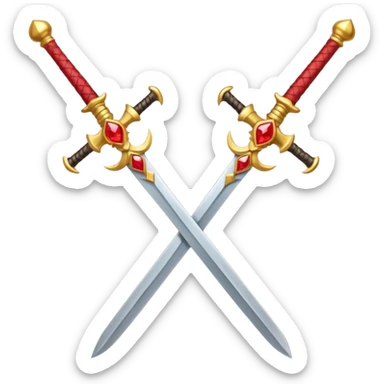 Golden fiery royal two crossed swrods with red gem and golden blade and golden handle sticker