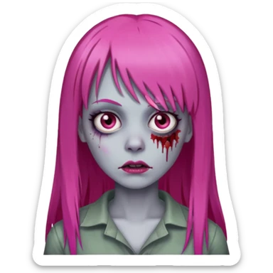 Create a female zombie emoji with long, straight hair in hot pink and bangs. sticker