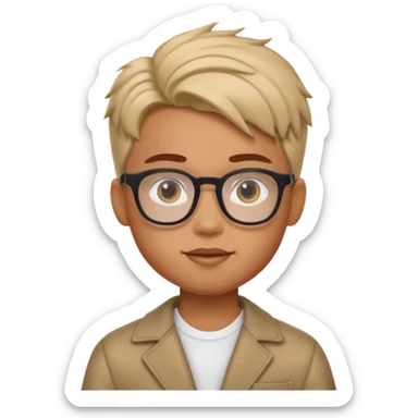 generate a pretty bratz boy with spectacles on, slightly healthy, tan sticker