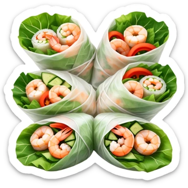 cinematic-realistic-vietnamese-summer-rolls-dish-emoji,-depicted-with-delicate-rice-paper-wraps-filled-with-fresh-vegetables-and-shrimp-rendered-with-crisp-textures-and-refreshing-lighting. sticker