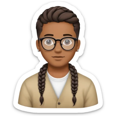 joven moreno con trenza pegada, bluao por los lados, arete y lentes negros, cabeza media redonda sticker