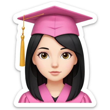 White girl with long straight black tine wearing pink graduation clothes sticker
