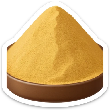 small mound or light scatter of fine golden-beige powder with slightly crystalline texture and dry matte finish, tiny uniform grains, neutral dissolvable ingredient, no spoon or packaging, soft lighting, subtle shadows, emoji scale sticker