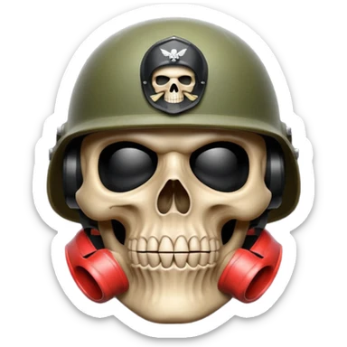 A bold emoji-style skull wearing a realistic army helmet,shushing . Clean vector style, high contrast, centered composition, modern emoji aesthetic, slightly dramatic lighting, detailed helmet texture, confident and intense expression, 3D glossy finish, high resolution , no body sticker