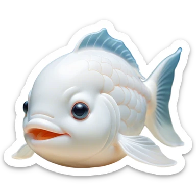 Meme-Worthy Cute Sleeping White Goldfish Portrait Emoji, Head resting peacefully with a contented smile, showcasing a streamlined, graceful body and a luxuriously soft pure white hue, eyes closed in a serene, floating nap, Simplified yet hilariously adorable features, highly detailed, glowing with a soft, drowsy light, high shine, relaxed and utterly lovable, stylized with an air of playful laziness, bright and heartwarming, soft glowing outline, capturing the essence of a comically sleepy goldfish, so meme-worthy it feels like it could instantly become the next viral sensation of adorable slumber! sticker