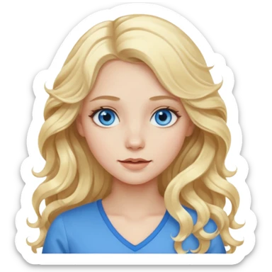 A pale girl with blue eyes and long and blonde , wavy hair  sticker