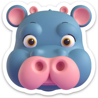 3D emoji style hippo face, front view, round snout, expressive eyes, simple and cute sticker