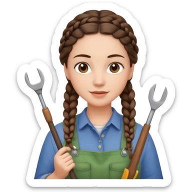 Brunette female gardener with braids holding tools sticker