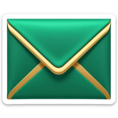 3D minimal envelope icon with subtle star or sparkle accent, matte finish, deep green (#0B3D2C), gold (#C9B037) sparkle, Apple style, sleek and premium, soft shadow, transparent background sticker