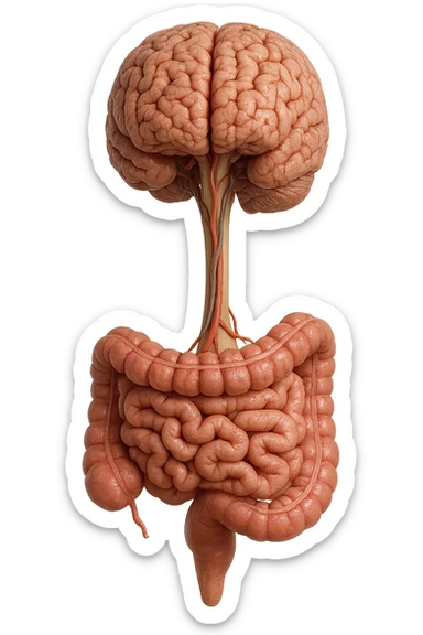 intestino e cervello sono collegati verticalmente, iperrealistico 4k sticker
