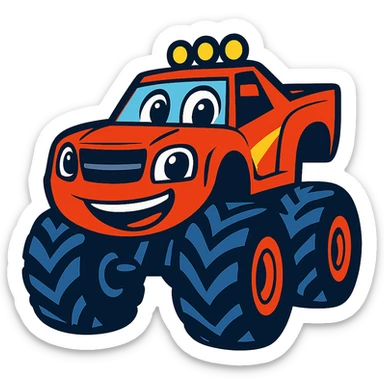 Blaze from Blaze and the Monster Machines as a vibrant cartoon emoji, bold colors, energetic expression sticker