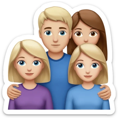 3 people. Throuple. Blank woman with blond hair and blue eye color on left. And also a blank man with brown hair and grey eye color in the middle. And a blank woman with brown hair and grey eye color on the right. Holding each other sticker