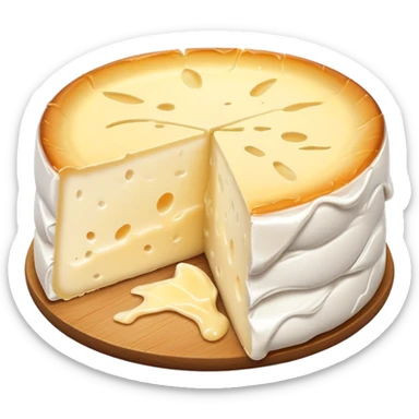cinematic-realistic-brie-cheese-emoji,-featuring-a-creamy gooey center,-soft-ripened-cheese-with-a-delicate white rind-rendered-with-lifelike-detail-and-inviting,-natural-lightingwith a slide showing the gooey center sticker