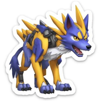  Cool Edgy Digimon-Fakemon-Garurumon-Loogamon-Dorulumon-Wolf with edgy markings full body sticker