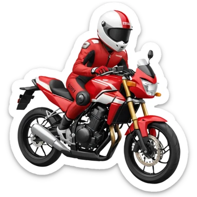 Red and white 2015 Honda CB500F with tucked rider sticker