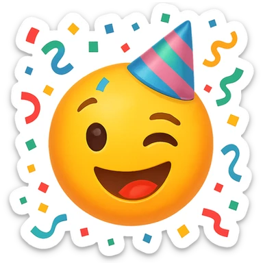 face with confetti and party hat emoji, digital illustration sticker