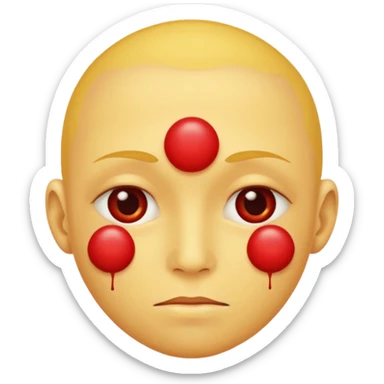 A circular yellow face with many herpes sores that are close together and red  sticker