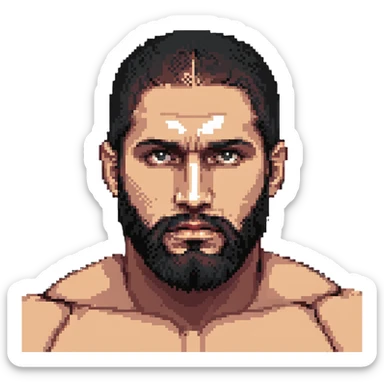 Islam Makhachev MMA fighter with beard and serious expression, UFC champion sticker