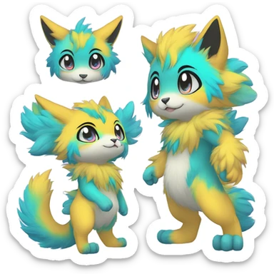 Anthro Scalie Fluffy Cool Cute Magical Shiny Colorful Neon Vibrant Colors Sparkle Kemono-style Chibi Fantasy-Animal-Fakémon-Pokémon-Hybrid Fur Sona Aesthetic Full Body sticker