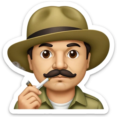 El Chapo Guzman with distinctive mustache smoking a marijuana joint sticker