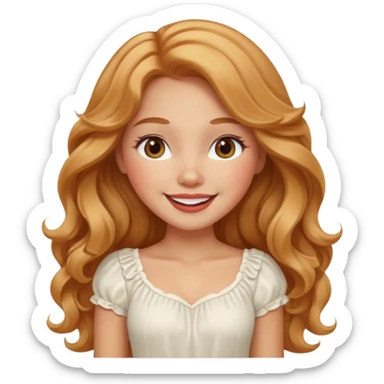 white latina girl with strawberry blonde super long wavy hair, white skirt, blushed cheeks sticker