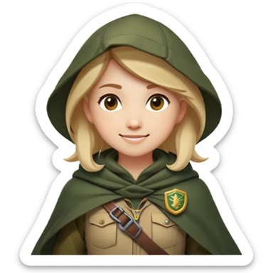 Clash of Clans aesthetic Playful Ranger Portrait Emoji, Head tilted with a friendly, mischievous smile and bright, curious eyes, featuring a compact, nimble build outfitted in rugged, earthy gear and a stylish cloak, his natural skin tone adding authenticity, Simplified yet irresistibly charming features, highly detailed, glowing with a warm, inviting forest glow, high shine, spirited and lively, stylized with an air of whimsical woodland adventure, soft glowing outline, capturing the essence of a playful ranger exuding friendly natural charm! sticker