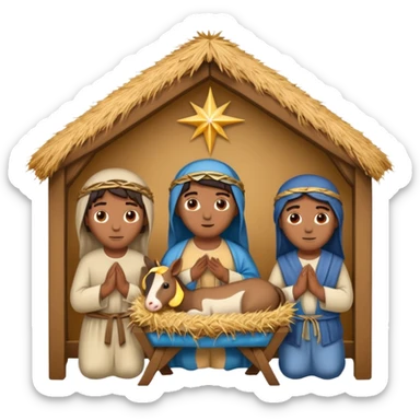 nativity scene in a manger with humans with Mediterranean skin color sticker