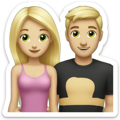 A couple of a girl with blonde hair and green eyes, and a man with black hair and black eyes, that are hugging sticker