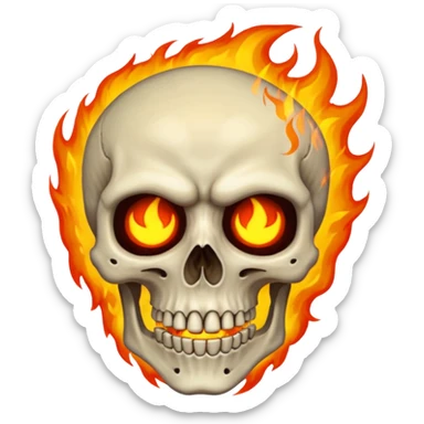 Just a skeleton face with fire in his eyes and fire around him with a damn face sticker