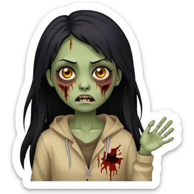 girl zombie with long black hair and beige skin sticker