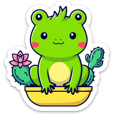 A frog holding a glitter cactus  sticker