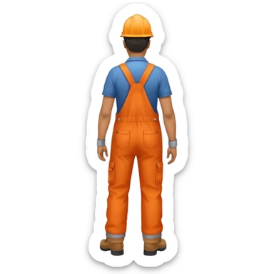 Indian male railway engineer orange overalls, boots walking back view sticker