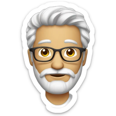 homem branco, 50 anos, cabelo e barba brancos, usando óculos de leitura e usando um jaleco branco sticker