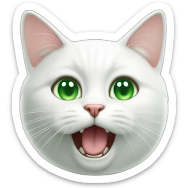 A white cat with green eyes looking confused and meowing sticker