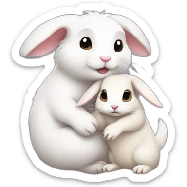 Ferret hugs a white bunny with lon ears sticker