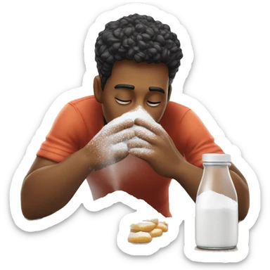 Person sniffing powdered sugar on a table  sticker