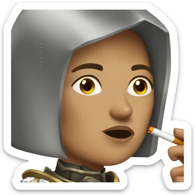 Worried woman wearing armor smoking a cigarette sticker