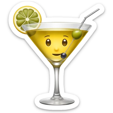 Yellow emoji face thinking of a martini sticker