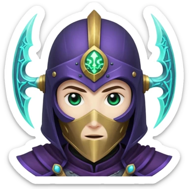 mystic knight with full face helmet and has he has eldricth powers sticker