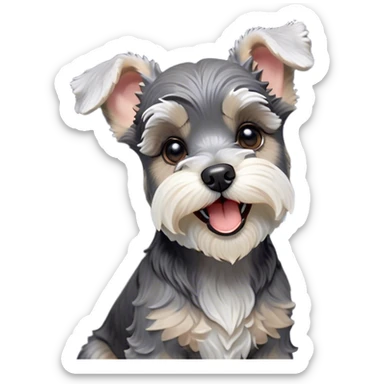 Cinematic Cute Yawning Miniature Schnauzer Portrait Emoji, Head cocked with a wide, adorable yawn and droopy, charming eyes, featuring a neatly trimmed, lovable salt-and-pepper fur, simplified yet irresistibly cute, highly detailed, glowing with a warm, relaxed radiance, high shine, exuding a sleepy yet spirited charm, styled with a soft, cozy glowing outline, capturing the essence of a Miniature Schnauzer mid-yawn, radiating pure, drowsy cuteness! sticker