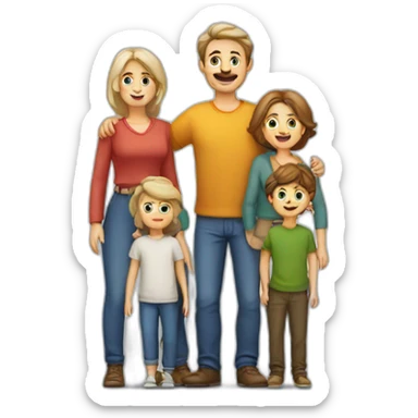 European family with 5 persons father mother and 3 sons sticker