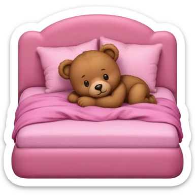 Brown Teddy bear sleeping in pink bed sticker