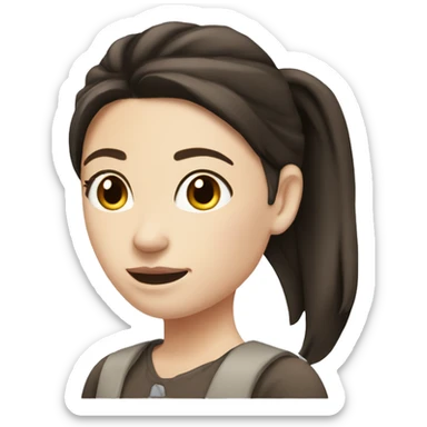 A woman whit dark brown hair in an pony tail whit Pale skin and brown eyes sticker