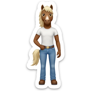 friendly anthropomorphised stallion in jeans and a t-shirt, standard pose sticker