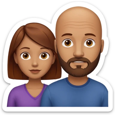 Couple. A bald man with brown beard and a girl with dark yellowish brown auburn hair. sticker