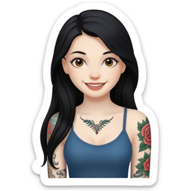 an ios genmoji for a fair girl with black long hair  tattooed, beautiful girl sticker