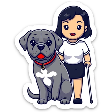 fashionable woman with red lips and black hair with a Cane Corso dog sticker