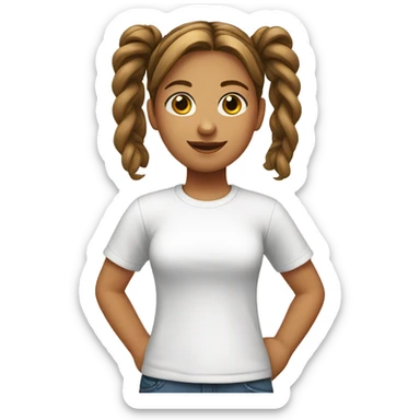 A girl with brown wave pigtails wearing a white T-shirt sticker